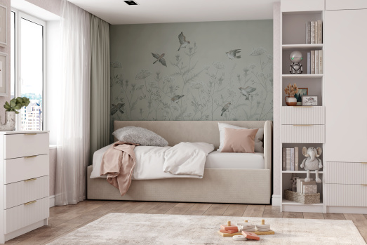 Диван-кровать БЕНТО крем/маус 90х200