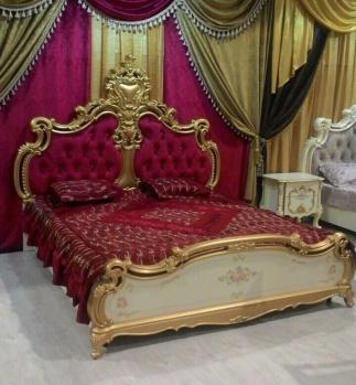 Кровать  ШЕЙХ слоновая кость+золото(с красным бархатом)